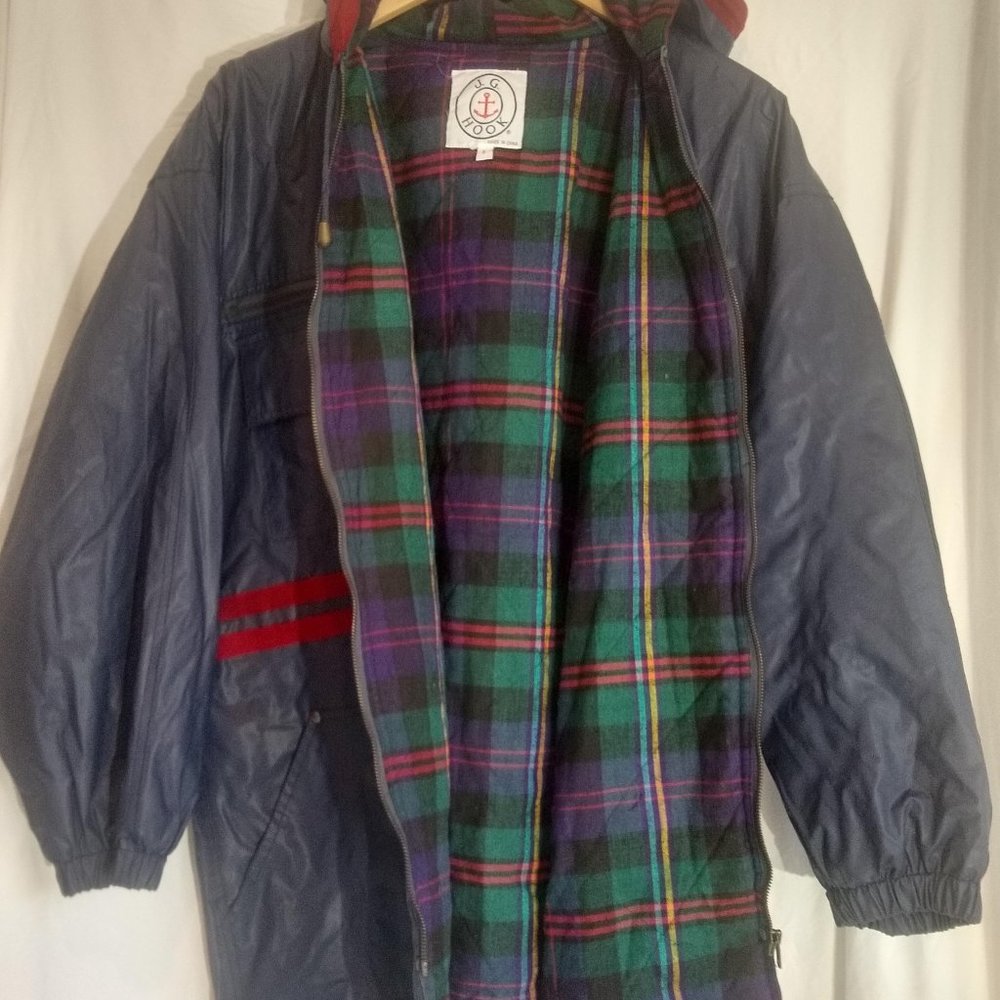Vintage JG Hook Raincoat Large Navy Plaid Lined